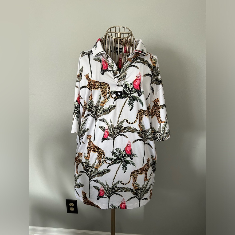 Bad Birdie Tropical Leopard Print Golf Shirt